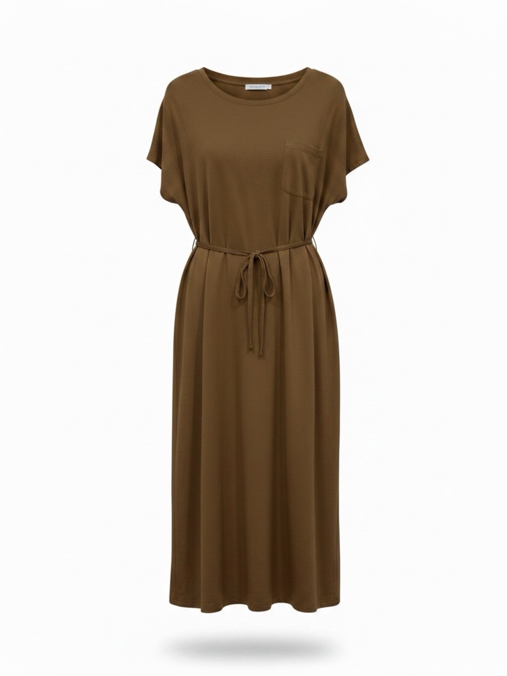 J. Jill NWT Tigers Eye Brown Short Sleeve Round Neck Belted Midi T-shirt Dress